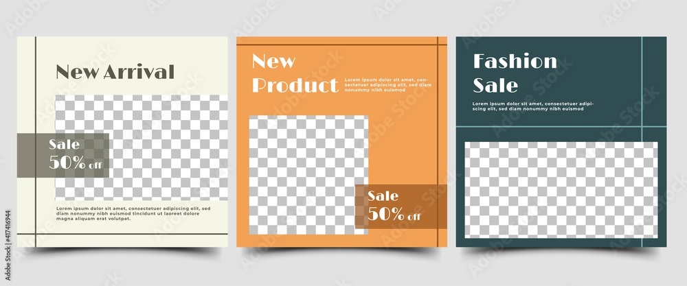Social media post template design minimalist set for fashion sale. Flat design vector with a photo collage. Usable for social media, flyers, banners, and web internet ads. Social media post template design minimalist set for fashion sale. Flat design vector with a photo collage. Usable for social media, flyers, banners, and web internet ads.