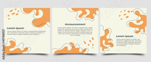 Set of Editable square banner template design. Abstract orange shape with black line. Flat design vector illustration with place for text. Usable for social media, flyers, banners, and web internet ad