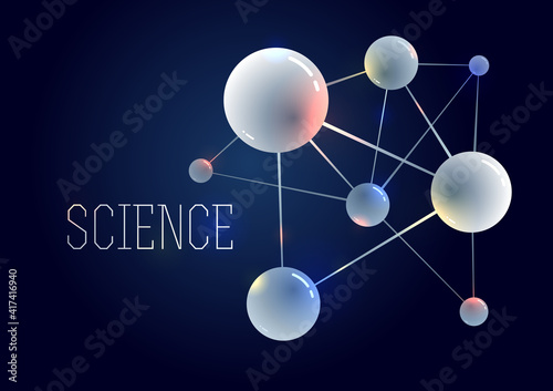Molecules vector abstract background, 3D dimensional science chemistry and physics theme design element, atoms and particles micro nano scientific illustration.