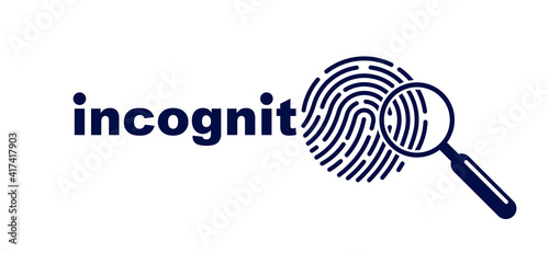 Finger print with magnifying glass vector simple logo or icon, incognito man concept, unidentified person, people search, biometric identification.