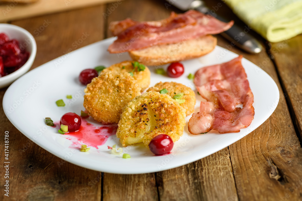 sandwich with fried camembert cheese and bacon sandwich with fried camembert cheese and bacon