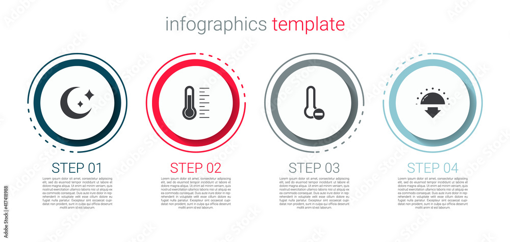 Set Moon and stars, Meteorology thermometer, and Sunset. Business infographic template. Vector. Set Moon and stars, Meteorology thermometer, and Sunset. Business infographic template. Vector.