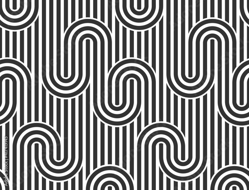 Seamless lines pattern, stripy geometric vector abstract background, linear stripy net, optical maze, web network. Black and white design.