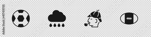 Set Football ball, Cloud with rain, Sherlock Holmes and Rugby icon. Vector.
