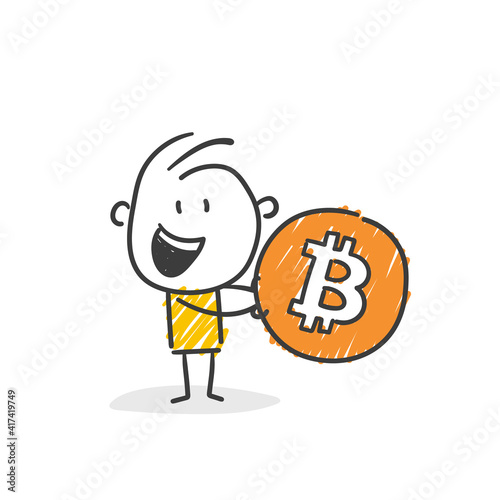 Strichfiguren / Strichmännchen: Bitcoin, Kryptowährung, Blockchain. (Nr. 589) 