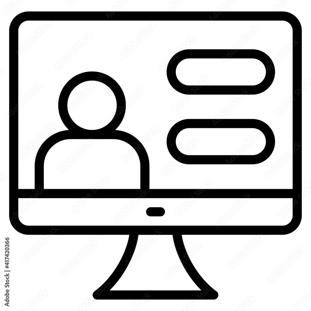 Avatar inside monitor, live communication icon