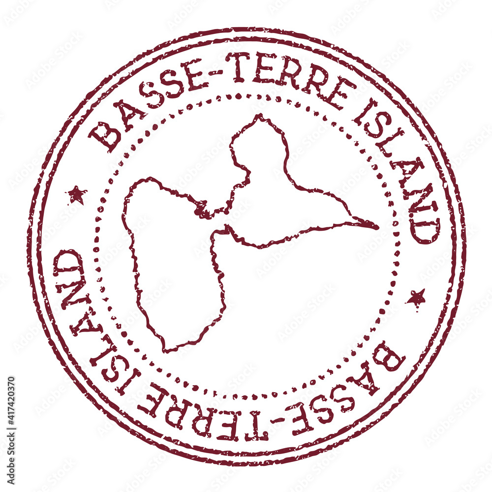 Basse-Terre Island round rubber stamp with island map. Vintage red passport stamp with circular text and stars, vector illustration. Basse-Terre Island round rubber stamp with island map. Vintage red passport stamp with circular text and stars, vector illustration.