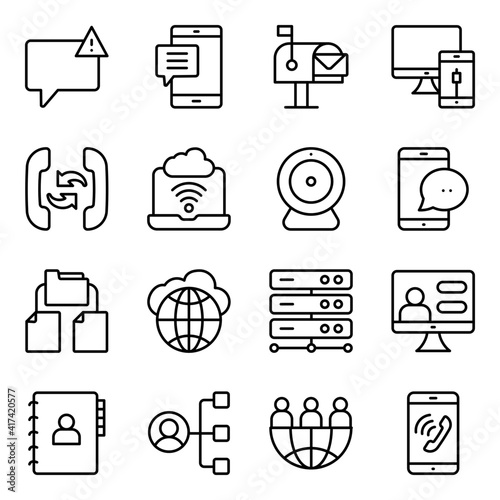 Pack of Communication and Network Technology Linear Icons
