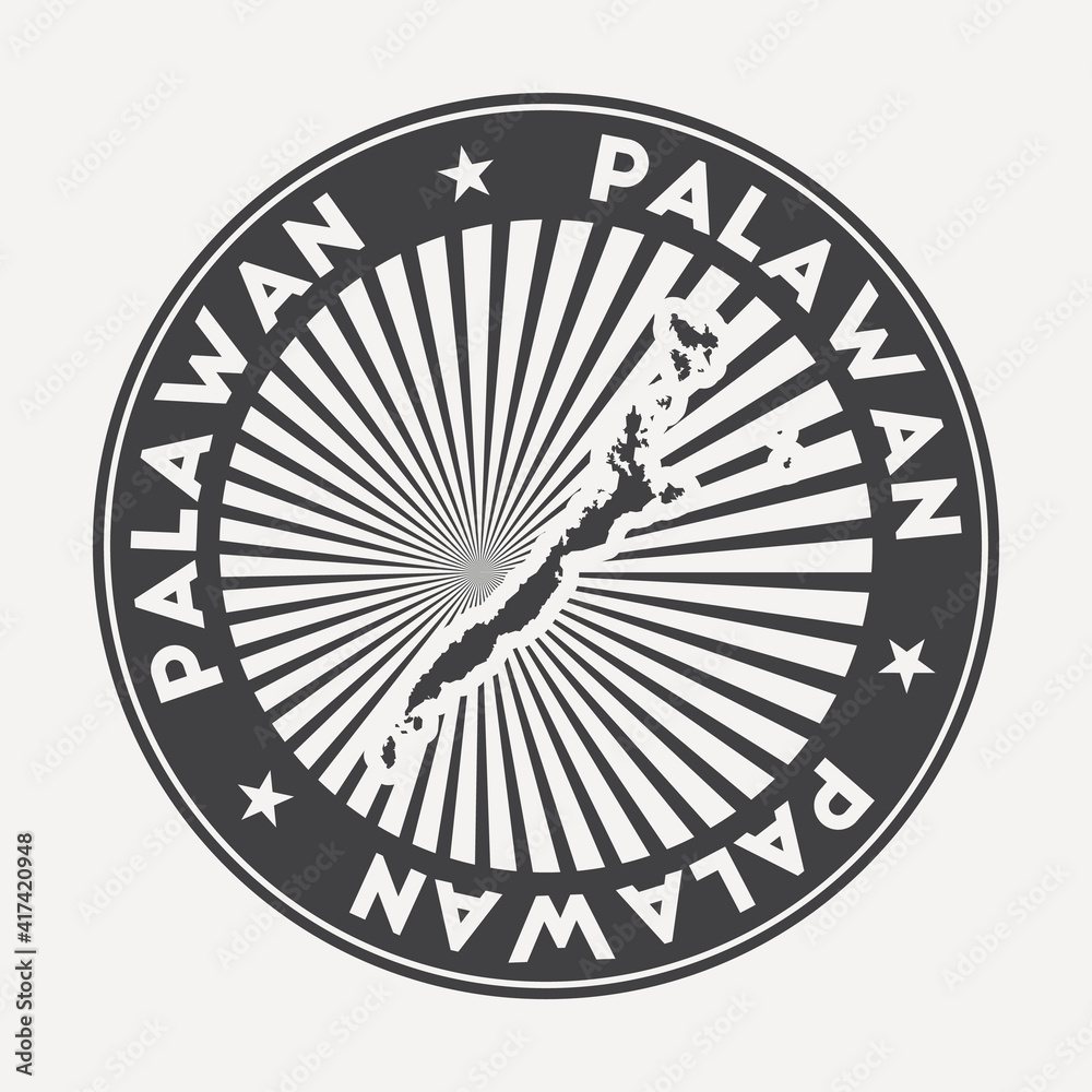 Palawan round logo. Vintage travel badge with the circular name and map of island, vector illustration. Can be used as insignia, logotype, label, sticker or badge of the Palawan.