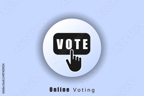 Online voting icon. Voting logo. Hand click on vote button line icon. User interface icon. White web button neomorphism. Vector EPS10