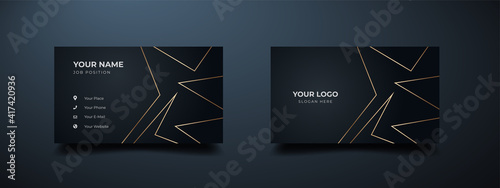 Luxury and elegant business card with dark black. Abstract golden line background. Decorative vector illustrator print template.