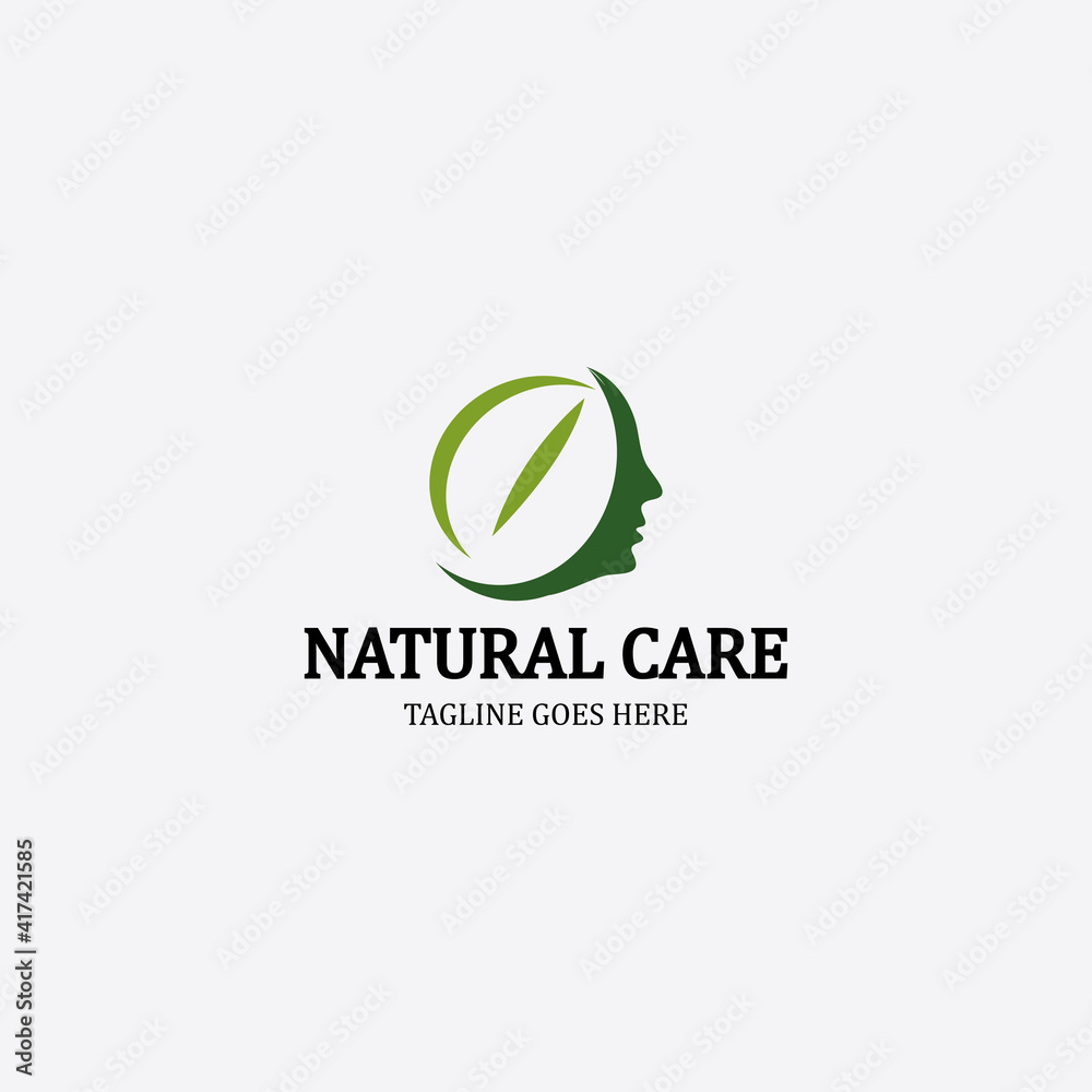 Natural care logo design template. Leaf icon. People head logo. Vector illustration Natural care logo design template. Leaf icon. People head logo. Vector illustration