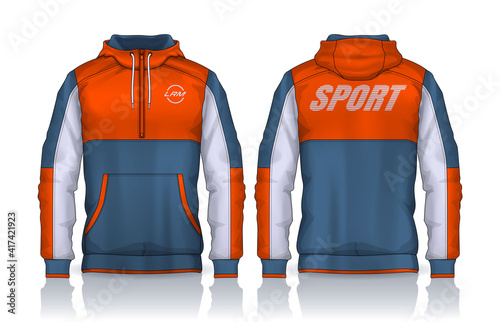 Hoodie shirts template.Jacket Design,Sportswear Track front and back view.