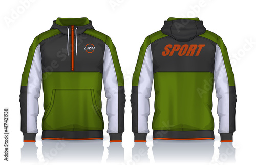 Hoodie shirts template.Jacket Design,Sportswear Track front and back view.