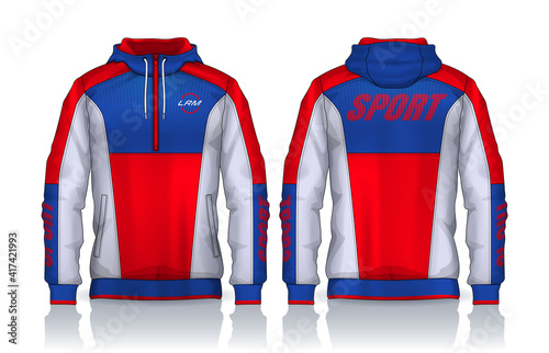 Hoodie shirts template.Jacket Design,Sportswear Track front and back view.