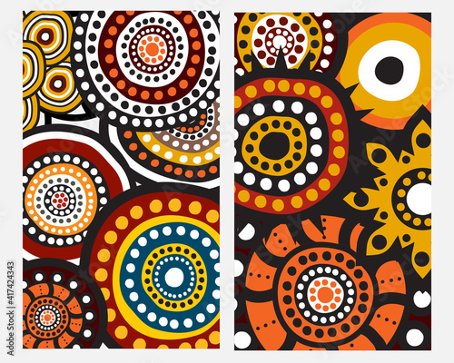 Colorful Abstract Banner Template with aboriginal art style for Web Design, Landing page, and Print Material