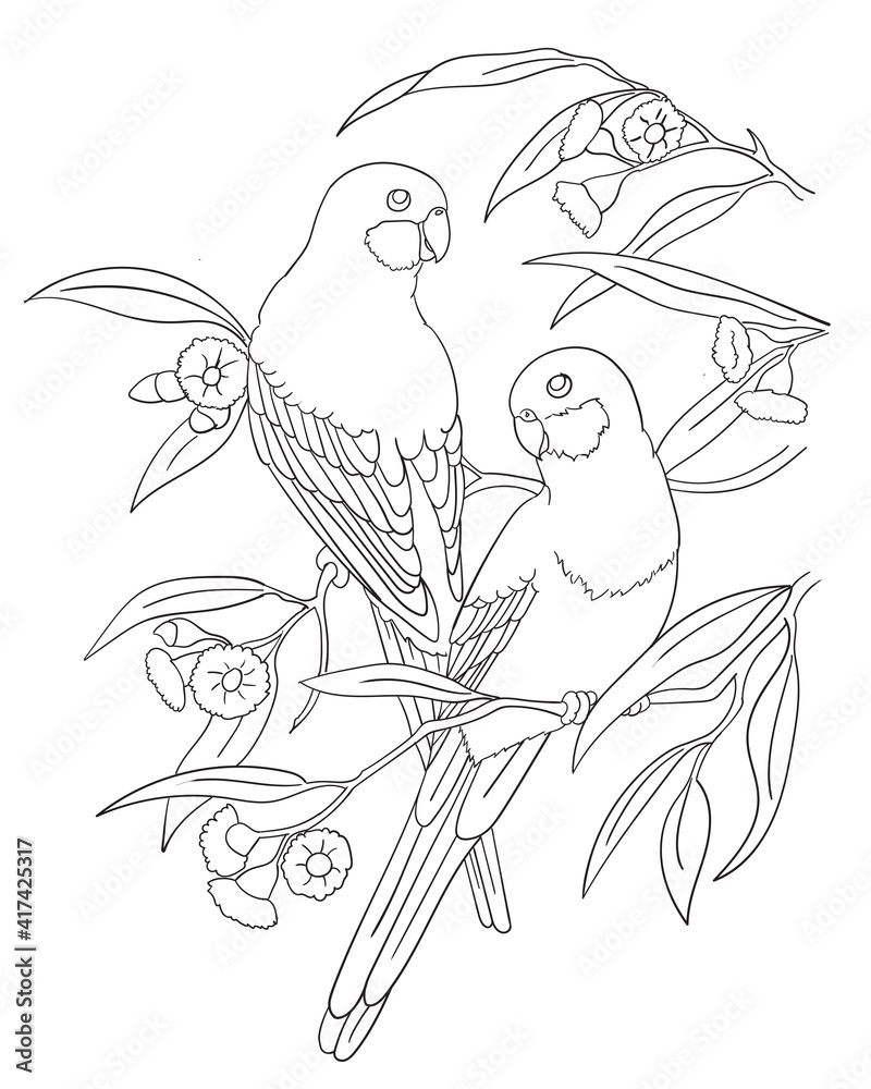 Obraz premium Print birds and flower coloring page