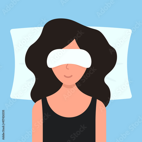 Woman in sleeping mask in bed illustration. Clipart image