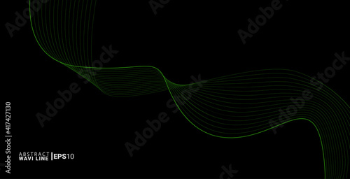 Abstract green wave lines. Vector waves flowing isolated on black background. EPS10