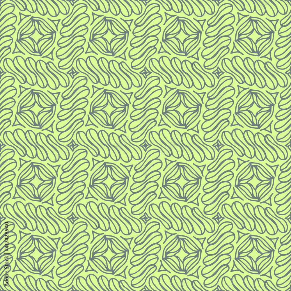 seamless pattern with blue floral ornaments drawn on a green background, pattern, vector, textile