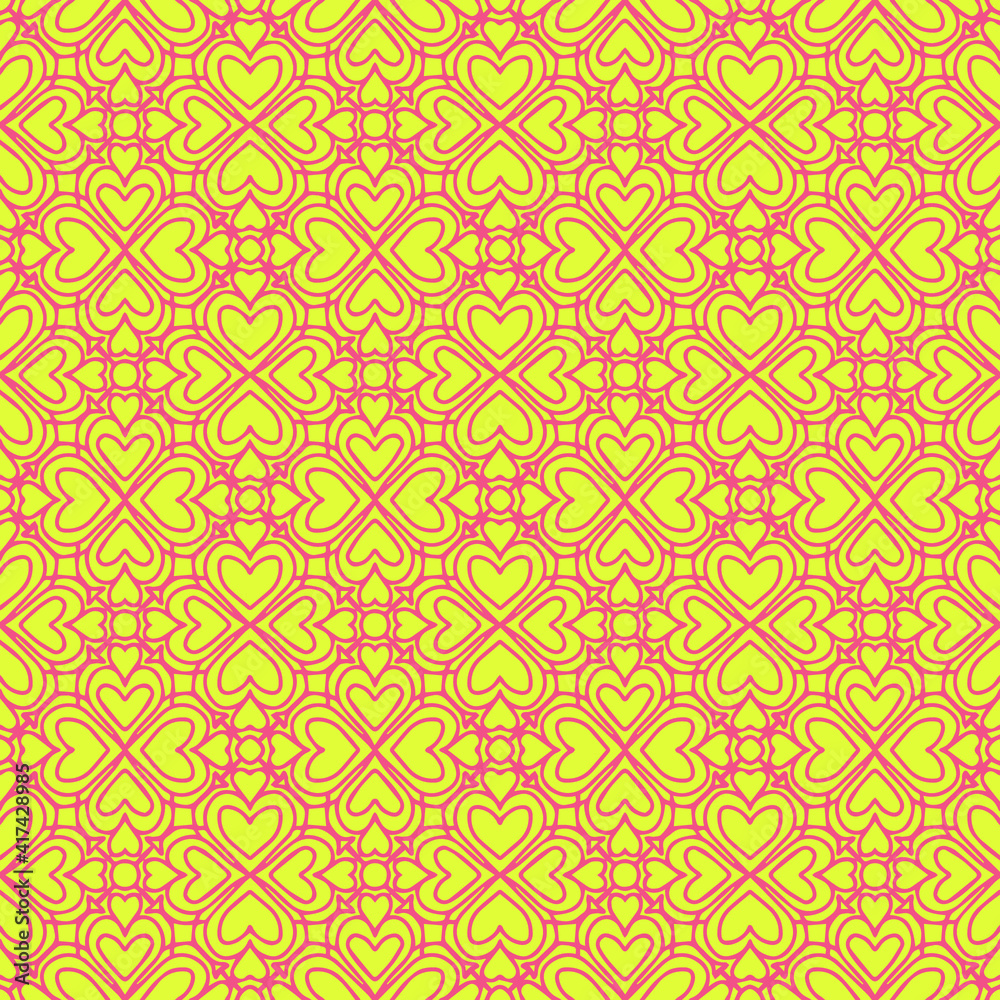 tile with light red hearts drawn on a yellow background, seamless pattern, vector, textile tile with light red hearts drawn on a yellow background, seamless pattern, vector, textile