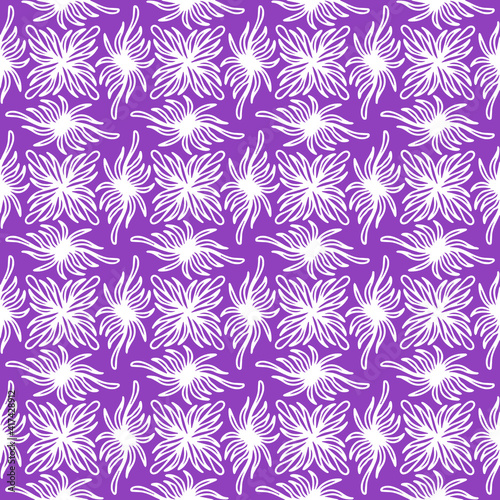 seamless pattern with white abstract flowers drawn on a violet background, pattern, vector, textile, tile