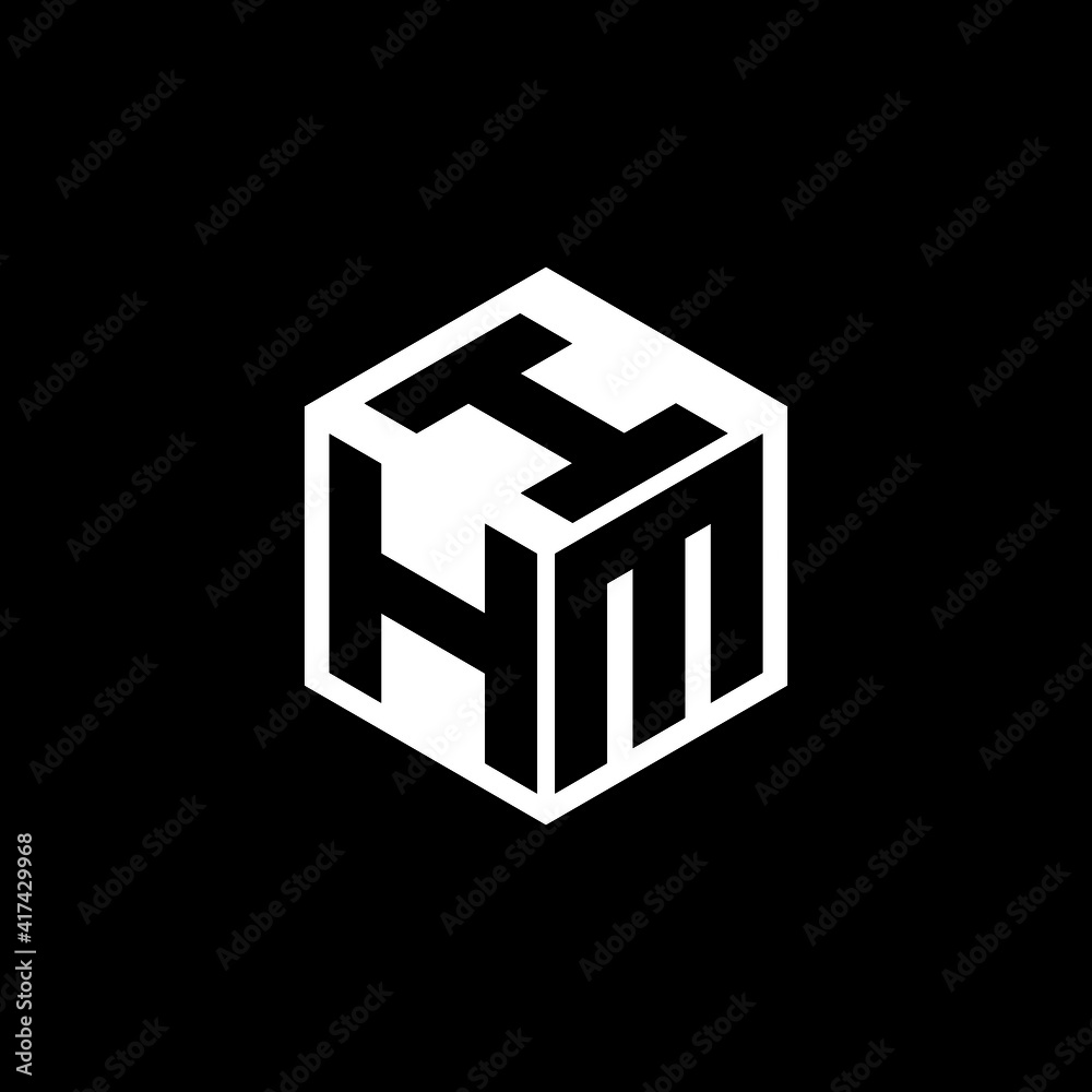 HMI letter logo design with black background in illustrator, cube logo