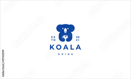 koala drink a cup logo vector icon illustration
