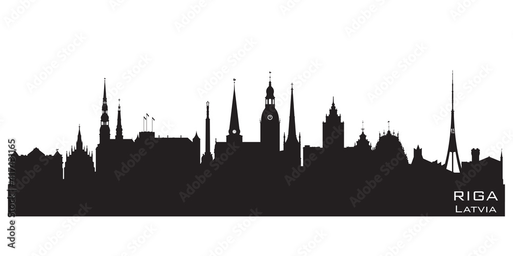 Riga Latvia city skyline vector silhouette
