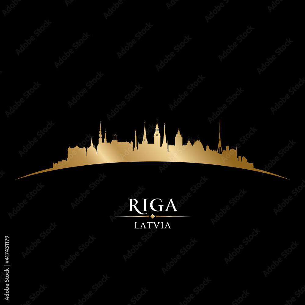 Riga Latvia city silhouette black background