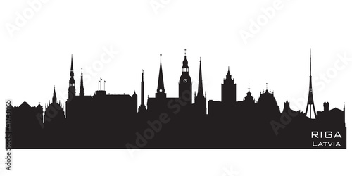 Riga Latvia city skyline vector silhouette