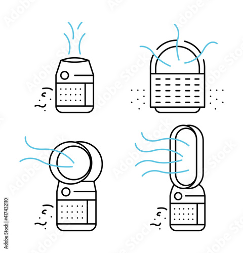 Air purifier machine icon sets. Home device for air purification  filtering. Air Editable line shapes. Simple line Air Purifier icon for templates, web design, logo and infographics