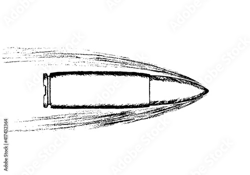 Sketch of a bullet in flight. Hand Drawn.