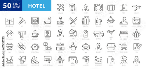 Hotel elements - thin line web icon set. Outline icons collection. Simple vector illustration