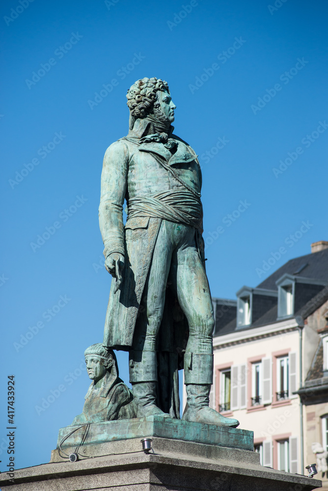 View of bronze statue of the general Kleber on the main place in Strasbourg - France
