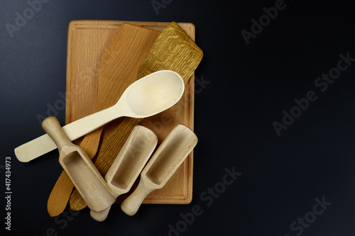 Wooden eco-friendly dishes, kitchen utensils