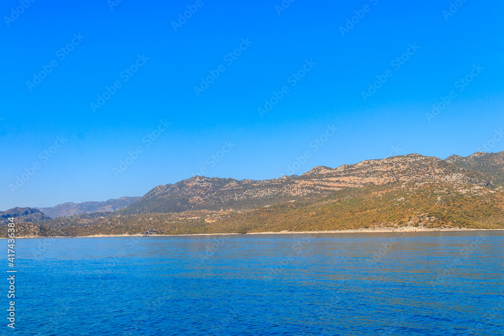 View of the Taurus mountains and the Mediterranean sea near Demre, Antalya province in Turkey