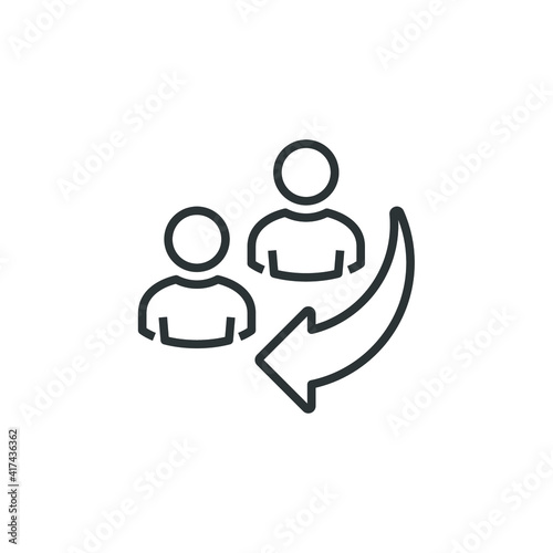 Arrow statistics decrease icon. Teamwork review, career development, demotion, negative performance, stagnation. Switching Job icon. Replacement, worker, arrow, business icon