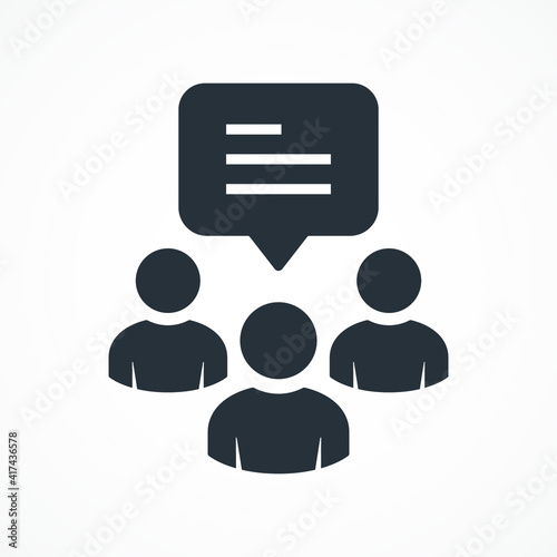 Team, talking, discussion. Meeting concept. Conference, teamwork, brainstorming, exchanging information. People icon. Group of humans sign. Team work