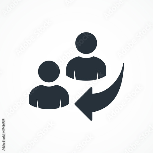 Arrow statistics decrease icon. Teamwork review, career development, demotion, negative performance, stagnation. Switching Job icon. Replacement, worker, arrow, business icon