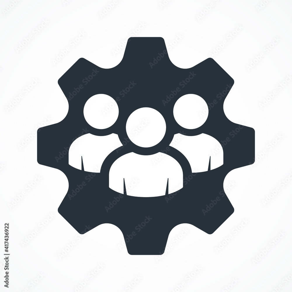 Management Icon. Teamwork management icon. Business team. Company leader, supervisor. Partnership icon. Organization workforce. Facility