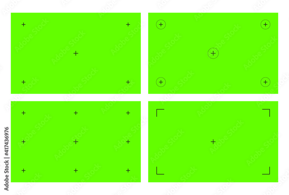 Set of green screen with VFX motion tracking markers. Chroma key color