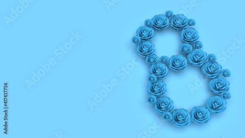 March 8 Women's Day card with blue flowers.