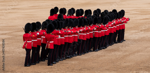 Photos Trooping the Colour, military ceremony at Horse Guards Parade, Westminster with the Coldstream Guards in their red and black traditional uniform and bearskin hats