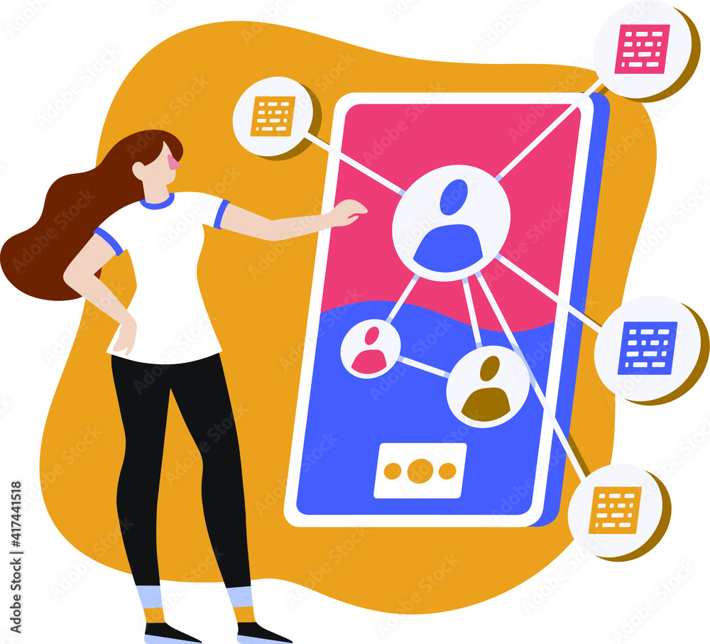 Vector illustration. A woman creates a visual environment, website ...