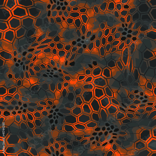 Hexagonal camouflage seamless patern. Abstract modern endless digital contemporary design texture. Military geometric ornament for fabric, fashion and vinyl wrap print. Vector illustration.