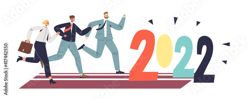 Group of businesspeople running to 2022 to successful future business development