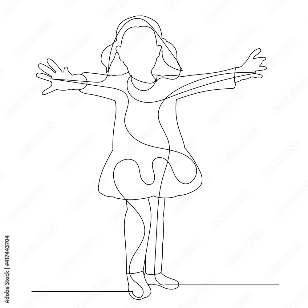 one line drawing girl, child