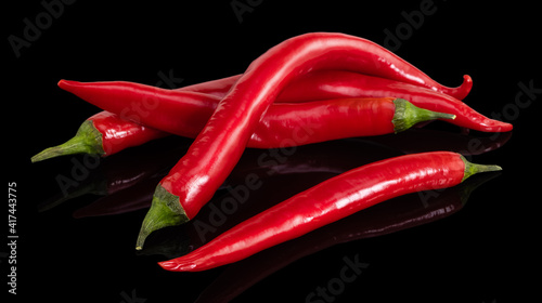 Chili peppers on a black background. Hot peppers