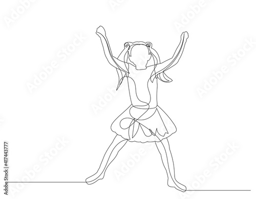 vector, isolated, one line drawing girl, child, jumping